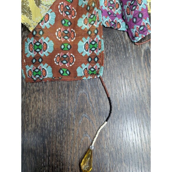 ZARA Zodiac Multicolor Printed Boho Blouse Shirt Bow Tie Sz XS Crystal Drops 143 - Picture 8 of 9